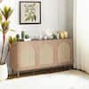JAYDEN CREATION Mercury Contemporary 56 in. Wide Rattan 3-Doors Oak Storage Sideboard with adjustable legs and Shelves-Oak TVSBSD0505-OAK
