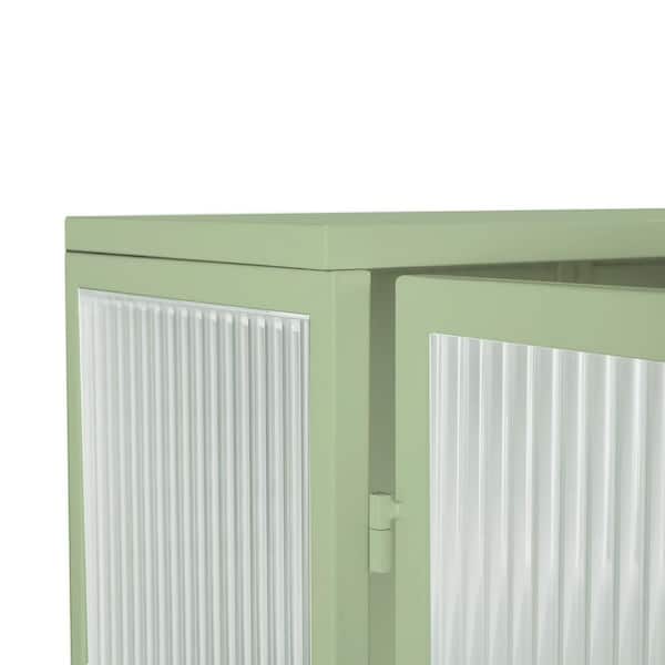 9.06 in. W x 23.62 in. D x 30.71 in. H in Green Iron Wall Cabinet with 2-Tier Enclosed Storage Open Shelf and Towel Rack
