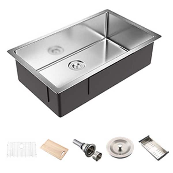Unbranded 32 in. x 19 in. Undermount Kitchen Sink, 16 Gauge Stainless Steel Sinks Single Bowl in Brushed Nickel