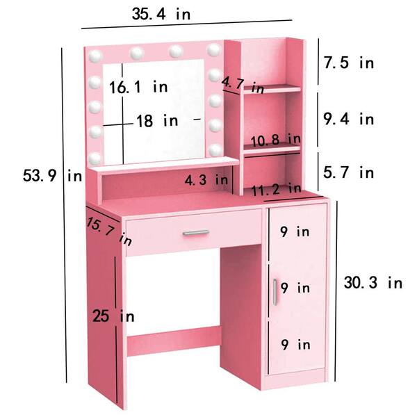 CSC DECOR INC Pink Particle Board Makeup Vanity Desk Vanity Table