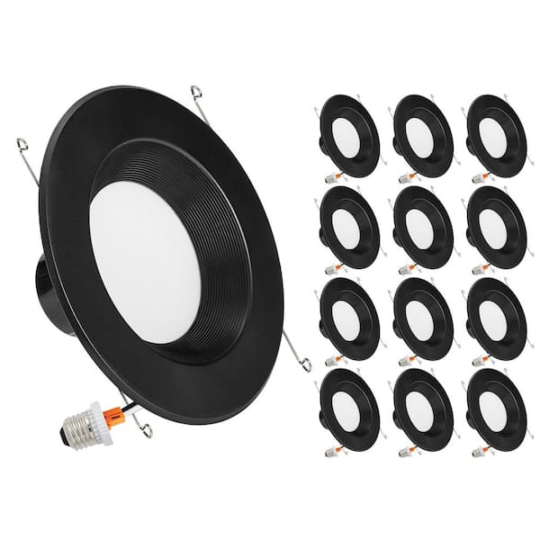 5 in. and 6 in. 5 CCT Retrofit Recessed LED Downlight, Black Trim, 1100 Lumens, Color Selectable 2700K-5000K (12-Pack)