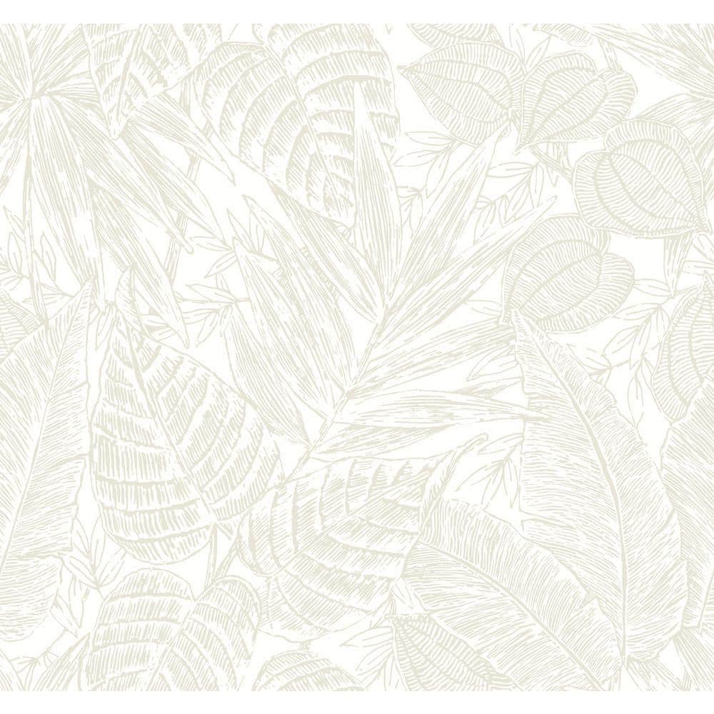 Brentwood Off-White Palm Leaves Grasscloth Wallpaper
