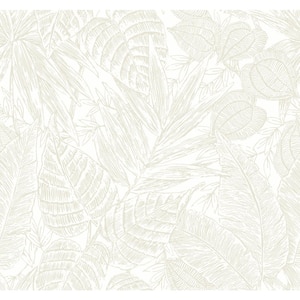 Brentwood White Bone Palm Leaves Wallpaper Sample