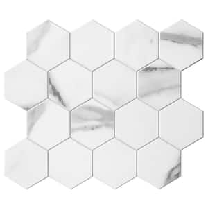 Lisbon Carrara Honeycomb 10.82 in. x 12.8 in. 4 mm Stone Peel and Stick Backsplash Tile (6.38 sq. ft./8-Pack)