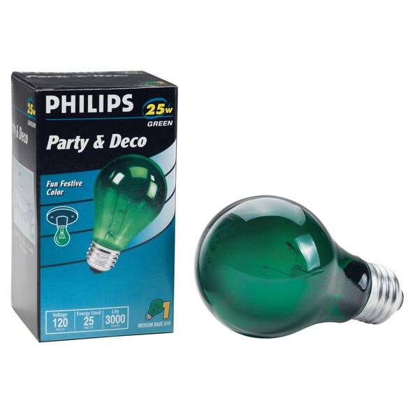 Philips 25-Watt A19 Incandescent Transparent Light Bulb Green