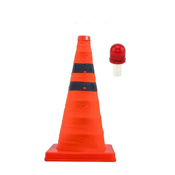 Collapsible 18 in. Reflective Multi Purpose Pop Up Road Safety Extendable Traffic Cone with LED Light Lamp Topper