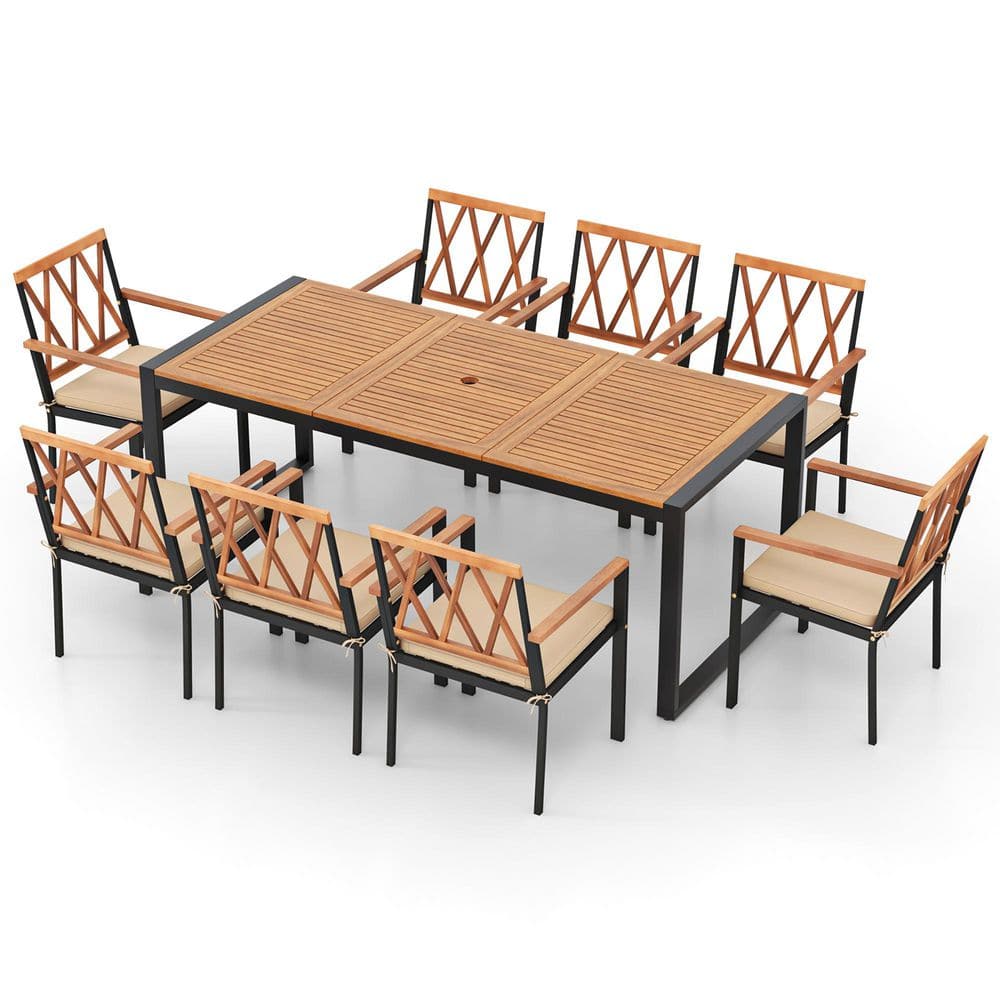 9 Pieces Patio Dining Set w/ Soft Cushions and 1.9'' Umbrella Hole for Garden price history on PriceWatchPro