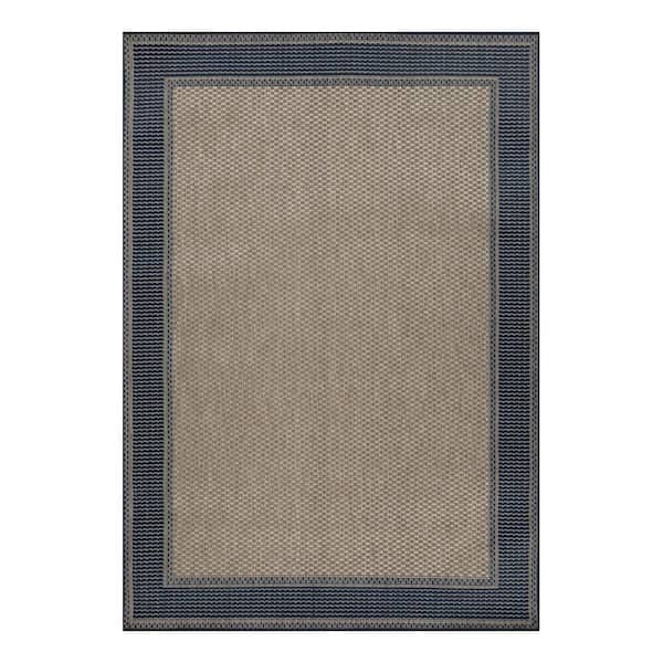 Blue/Gray Texture Border 6 ft. x 9 ft. Indoor/Outdoor Area Rug