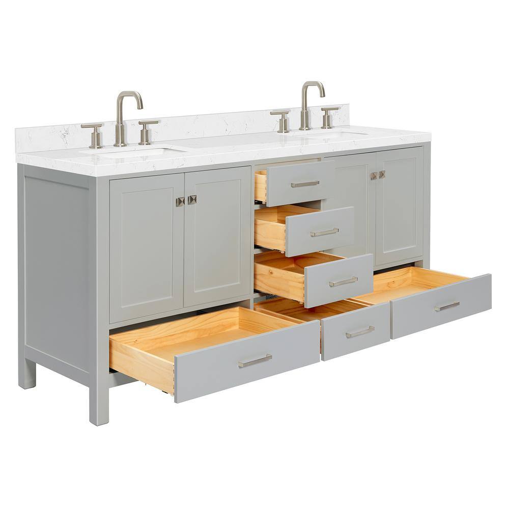 Cambridge 72" Gray Double Sink Vanity with Quartz Top