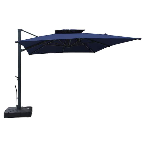 Mondawe 13 ft. x 10 ft. Rectangular Aluminum 360° Rotation Outdoor Patio Cantilever Umbrella with Base, in Navy Blue