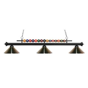 Shark 3-Light Matte Black with Metal Brushed Nickel Shade Billiard Light with No Bulbs Included