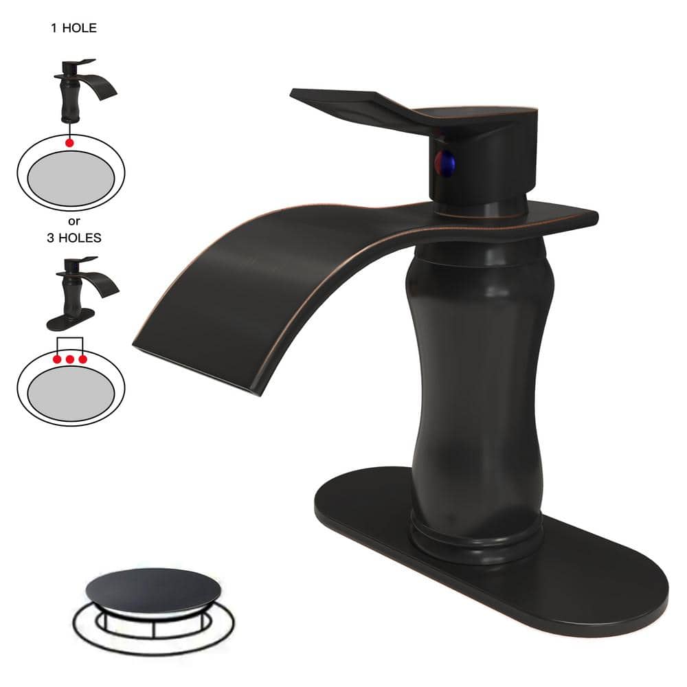 BWE Waterfall Single Hole SingleHandle Bathroom Faucet With Pop Up