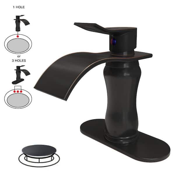 BWE Waterfall Single Hole Single-Handle Bathroom Faucet With Pop Up Drain in Oil Rubbed Bronze