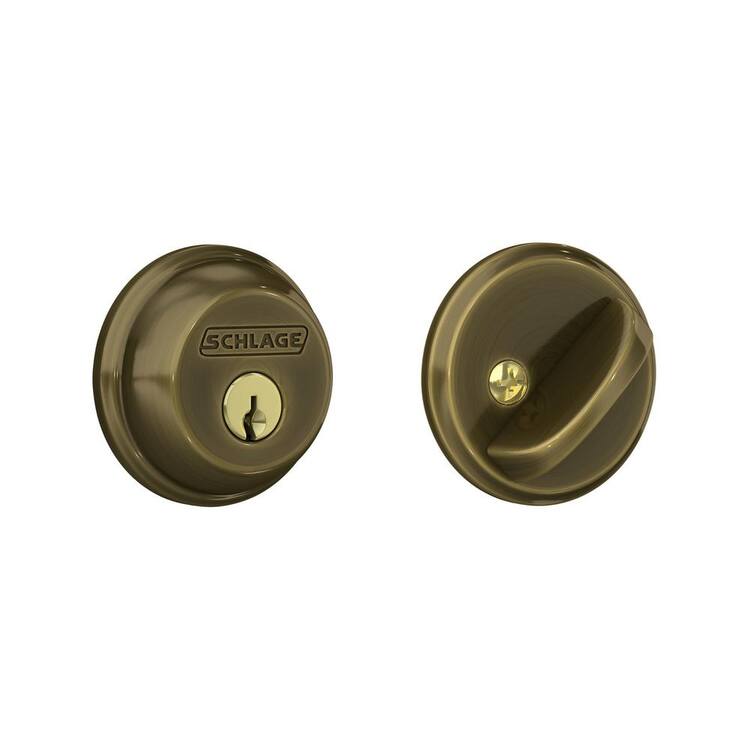 Schlage B60 Series Antique Brass Single Cylinder Deadbolt Certified Highest for Security and Durability