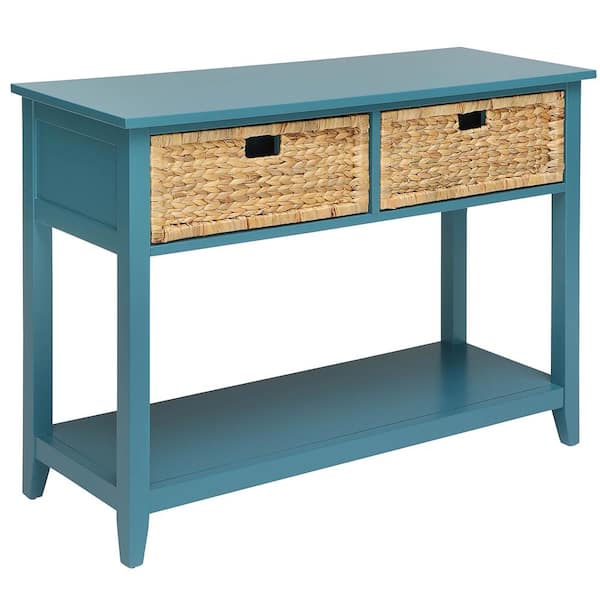 Acme Furniture Flavius 44 in. Teal Rectangle Wood Console Table with Drawers and Shelves