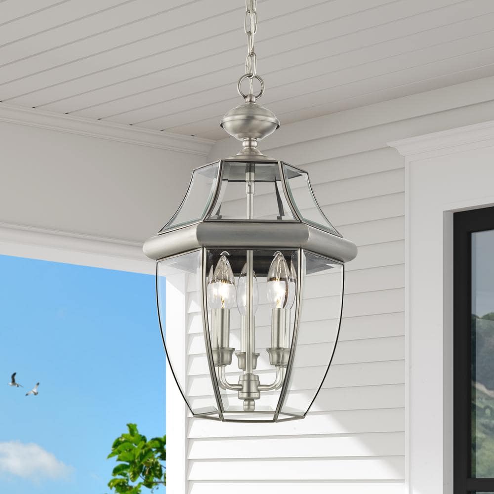 Monterey Brushed Nickel 3-Light Outdoor Pendant Lantern