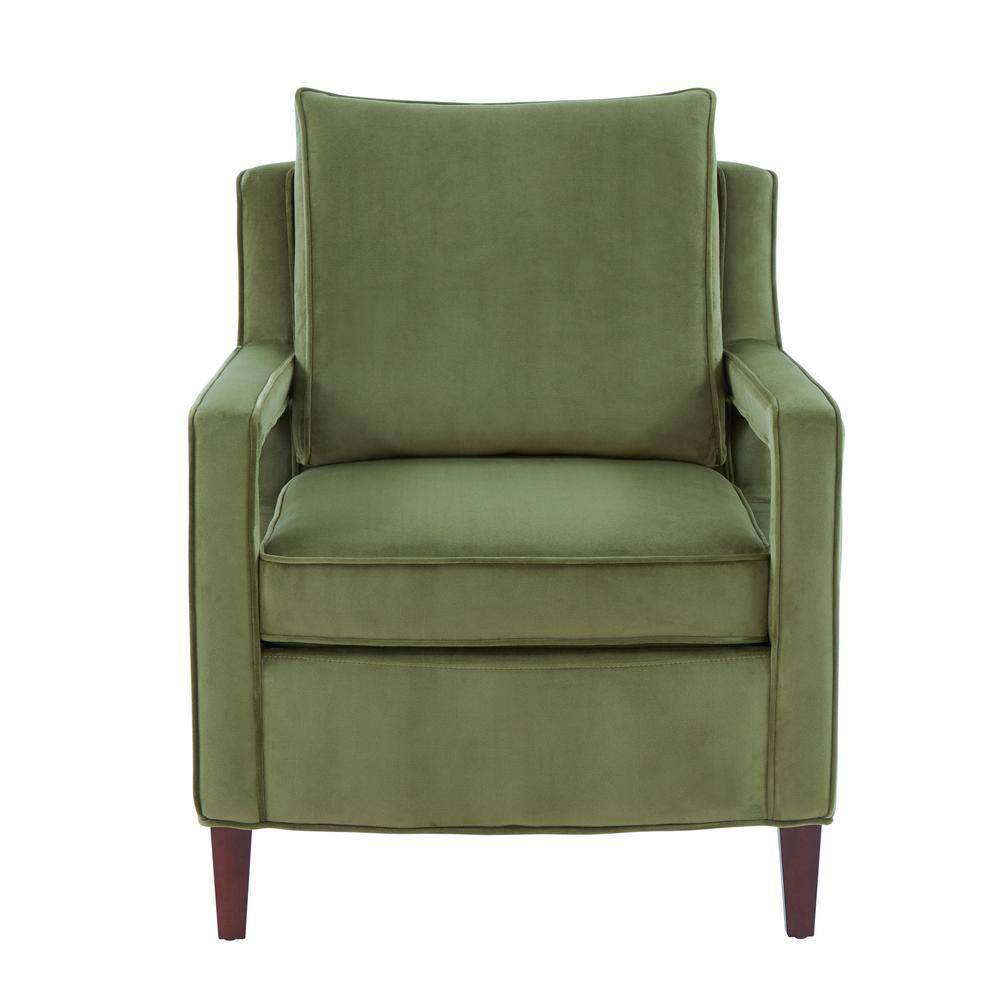 Questa Green Velvet Accent Arm Chair with Wood Legs