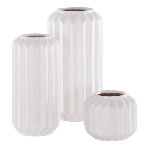 SAFAVIEH Emari 11.75 in. Glazing White Decorative Vase (Set of 3)