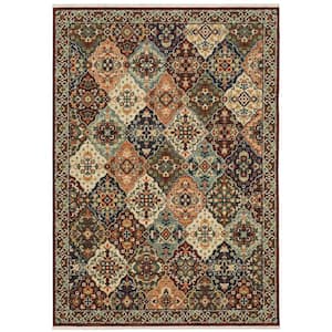 Lillian Red/Multi-Colored 5 ft. x 8 ft. Oriental Trefoil Wool/Nylon Blend Fringed-Edge Indoor Area Rug