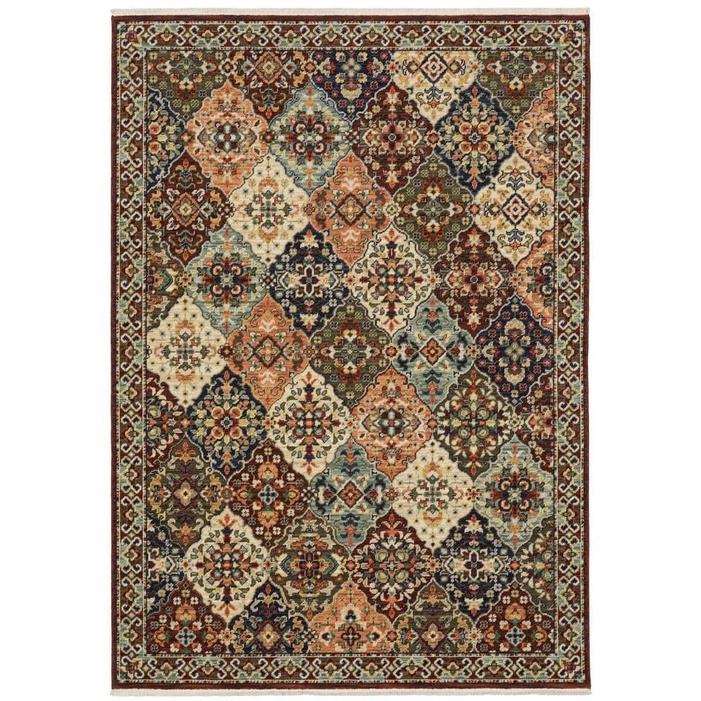 Lillian Red/Multi-Colored 8 ft. x 11 ft. Oriental Trefoil Wool/Nylon Blend Fringed-Edge Indoor Area Rug price history on PriceWatchPro