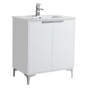 30 in. W x 18.5 in. D x 35.25 in. H Single sink Bath Vanity in White with Chrome Hardware and White Ceramic Sink top