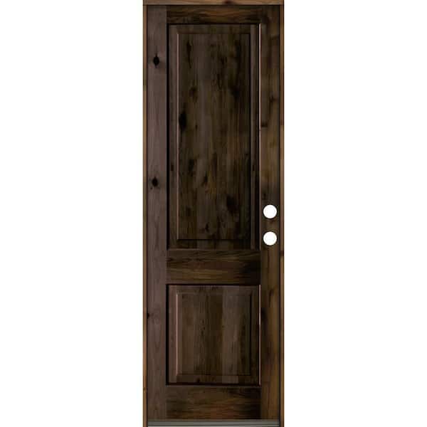 Krosswood Doors 30 in. x 96 in. Rustic Knotty Alder 2-Panel Square Top Left-Hand/Inswing Black Stain Wood Prehung Front Door