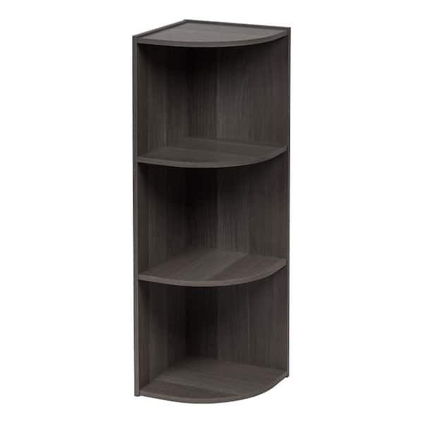 IRIS 34.63 in. Gray Faux Wood 3-shelf Corner Bookcase with Open Storage