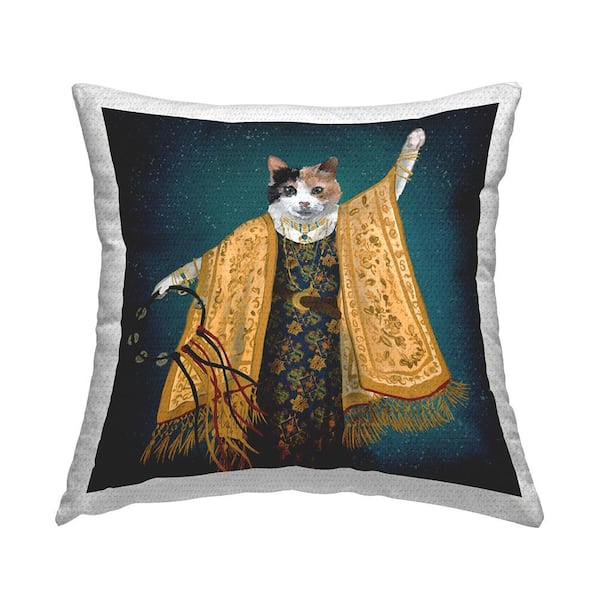 Stupell Industries Cat Boho Flowing Dress Fashion Blue Square Outdoor Throw Pillow