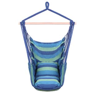 31.5 in. Cotton Hanging Hammock with 2-Pillows in Blue