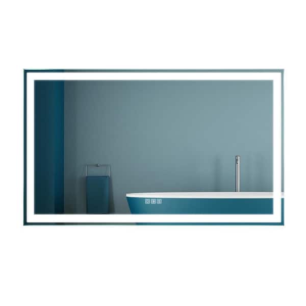 FORCLOVER 60 in. W x 36 in. H Large Rectangular Frameless with Backboard Anti-Fog Wall Mount Bathroom Vanity Mirror in Silver