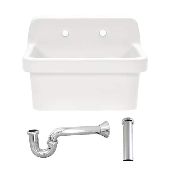 Doriteal 24 in. Wall Mount Single Ceramic Kitchen Sink with Accessories