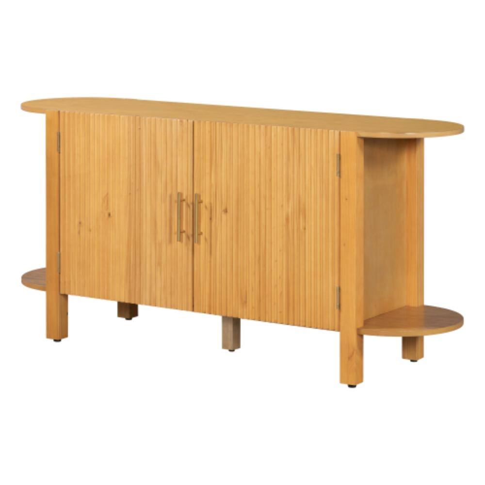 59.8 in. W x 15.7 in. D x 28.7 in. H Bathroom Brown Linen Cabinet With Double-layer Curved Extension Shelf