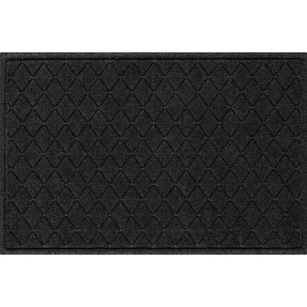 Bungalow Flooring Waterhog Argyle Charcoal 34 in. x 52 in. PET Polyester Indoor Outdoor Door Mat