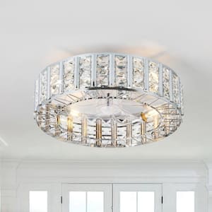 19 in. 4-Light Modern Chrome Flush Mount with Crystal Shade