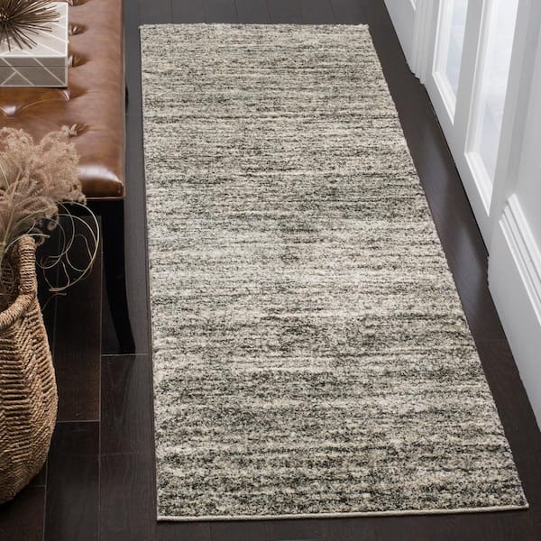 Retro 2 ft. x 13 ft. Ivory/Gray Striped Marle Runner Rug