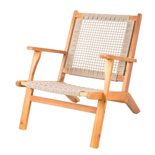BALKENE HOME Vega Natural Stain Solid Wood Woven Seat Outdoor Lounge Chair