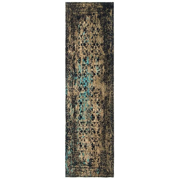 Classic Vintage 2 ft. x 8 ft. Black/Olive Border Runner Rug