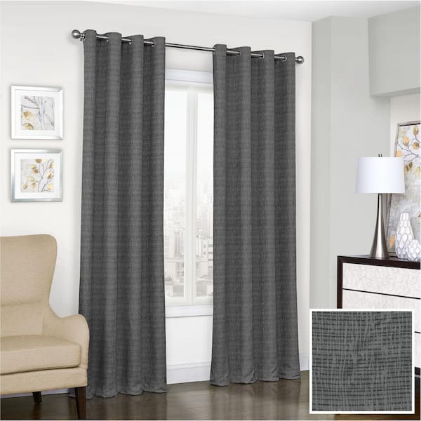 Eclipse Trevi Black 52 in. W x 95 in. L Blackout Window Curtain ...