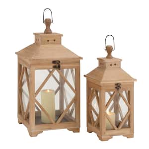 Brown Wood Lighthouse Style Decorative Candle Lantern (Set of 2)