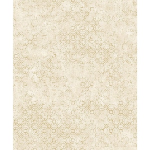 Khauta Champagne White Floral Geometric Paper Non-Woven Wallpaper Roll