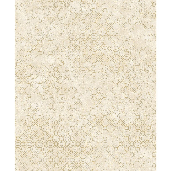 A-Street Prints Khauta Champagne White Floral Geometric Wallpaper Sample