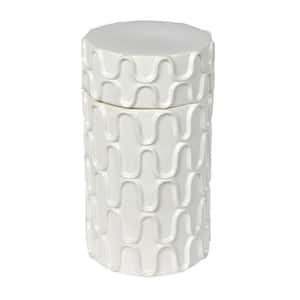 12 in. White Ceramic Container with Lid