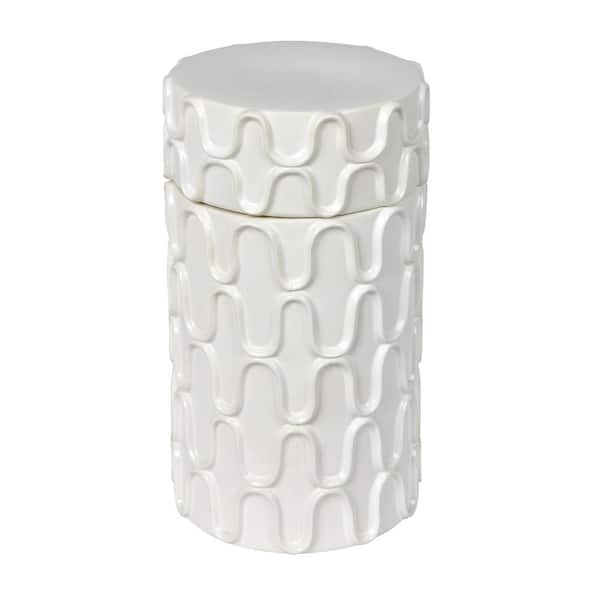 Vickerman 12 in. White Ceramic Container with Lid