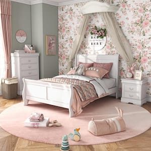 Burkhart 3-Piece White Wood Twin Bedroom Set With 2-Nightstands
