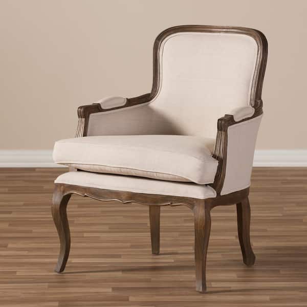 Napoleon 25 in. Beige/Dark Brown Upholstered Fabric Arm Chair