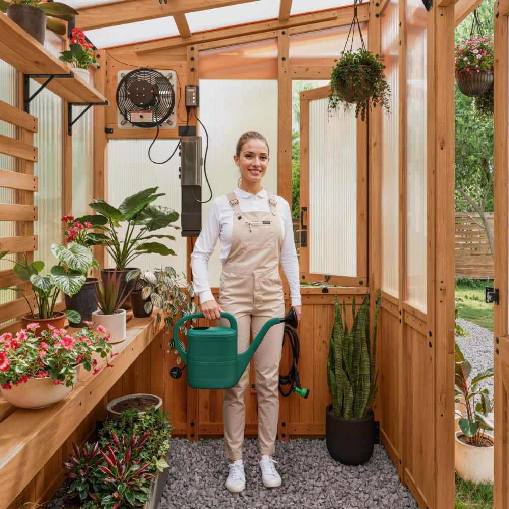 Poppy 9'x6' Cedar Wood and Polycarbonate Greenhouse Kit with PowerPort