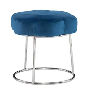 Vanessa Navy Blue and Chrome Metal 17.75 in. Tall Makeup Vanity Stool