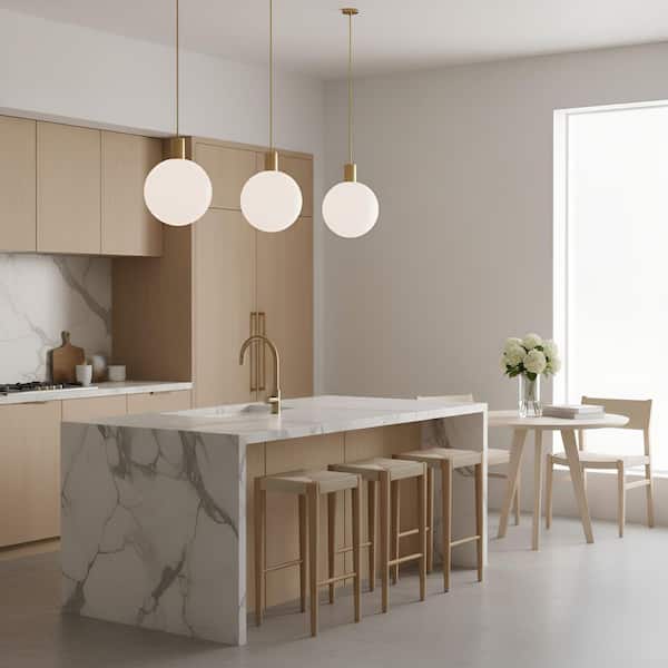 Colewood 20 in. W x 25.25 in. H 1-Light Satin Brass Modern Pendant Light wtih Milk Glass Shade No Bulb Included