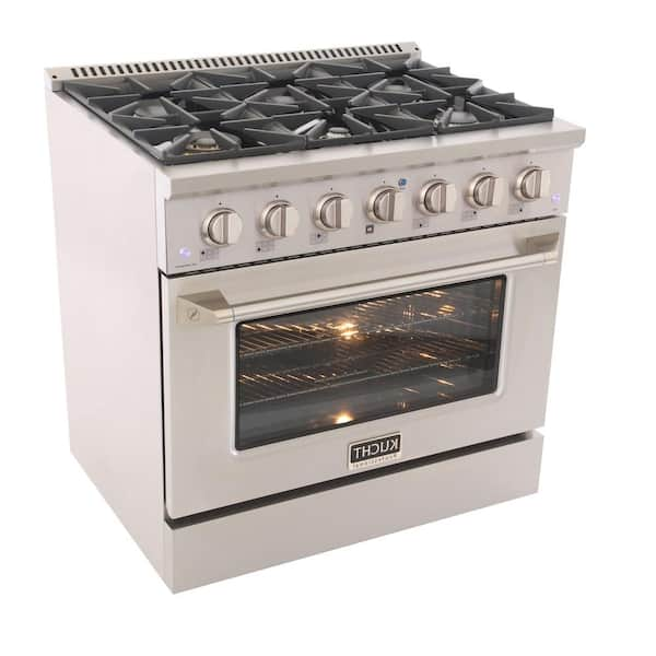 Pro-Style 36 in. 5.2 cu. ft. Natural Gas Range with Convection Oven in Stainless Steel and Silver Oven Door