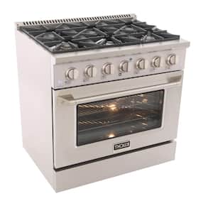 36 in. 5.2 cu. ft. Dual Fuel Range with Gas Stove and Electric Oven with Convection Oven in Stainless Steel